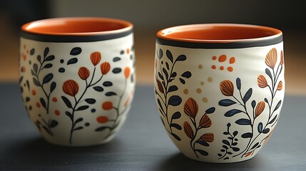 Beautifully crafted latte art on coffee cups photo