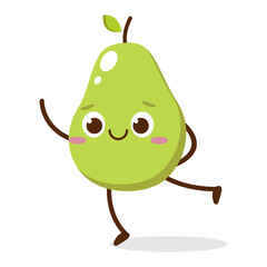 Cute Smiling Green Avocado Character Waving – Kawaii Green Fruit Mascot Vector