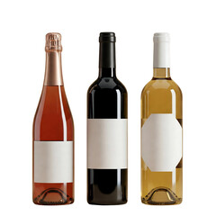 Assorted bottle of wine in a row isolated on transparent background 