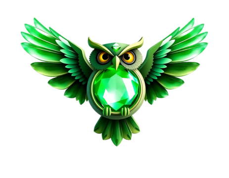 Emerald Jeweled Owl with Wings