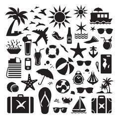 create beach elements Silhouette with white background