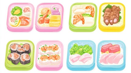 Colorful Meal Preparation Steps Illustrated in Pastel Style