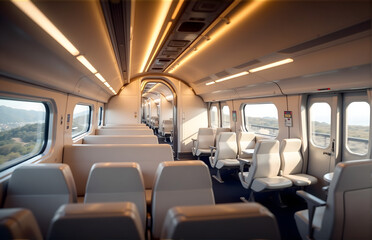 Fototapeta premium Interior of a Modern Train with Empty Seats