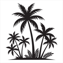 Tropical palm trees set silhouettes