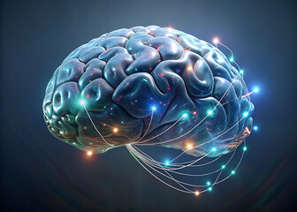 Futuristic Holographic Brain-Computer Interface with Glowing Neural Network