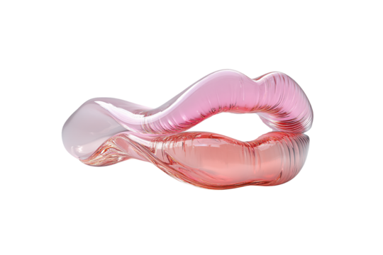 Twisting glossy lips in pink and coral hues, smooth surface, sculptural and sensually abstract, isolated on a transparent background - Powered by Adobe