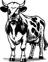 Vintage engrave isolated cow illustration ink sketch. Bull background calf vector art