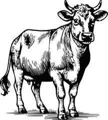 Vintage engrave isolated cow illustration ink sketch. Bull background calf vector art