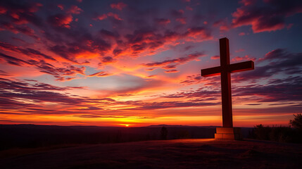A Majestic Twilight Scene Featuring a Revered Cross in Golden Light Evoking Deep Devotion and Mystic Reflection