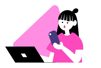 スマホとパソコンを見る女性