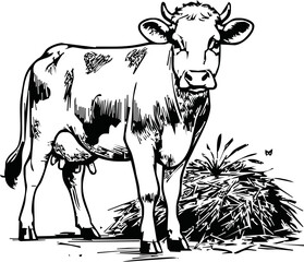 Vintage engrave isolated cow illustration ink sketch. Bull background calf vector art