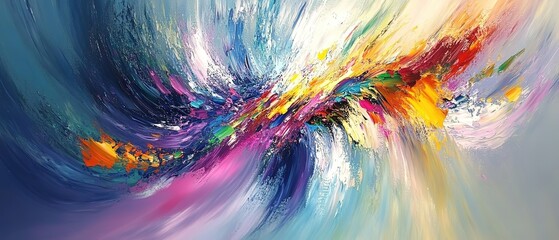 Obraz premium Abstract painting with vibrant colors blending and swirling in a dynamic composition.