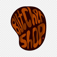 butcher shop brown. Warm brown-orange butcher shop graphic with retro font.