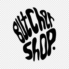 butcher shop maroon. Vintage maroon and white Butcher Shop text in meat form.