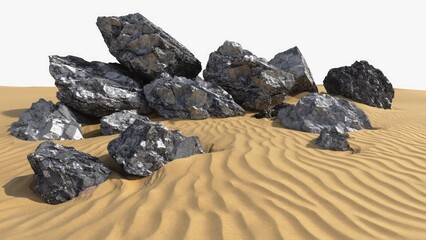 Dark rocks on sandy desert