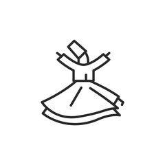 Dervish dancer icon. Simple outline of a festival dancer in traditional costume. Ideal for designs related to cultural festivals, celebrations, or performances. Vector illustration