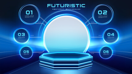Futuristic abstract background with circle glowing blue elements, infographic layout, and modern technology design. © ahe555