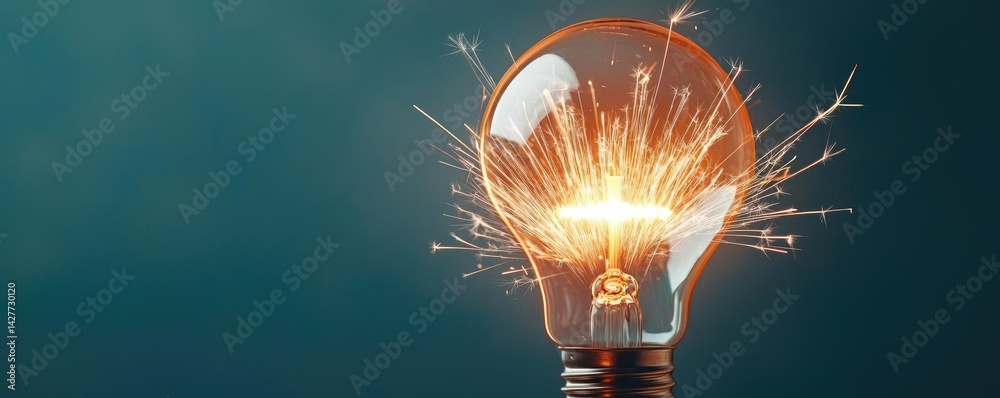 Poster explosion of lightbulb in electric high-speed burst concept. bright light bulb with electric spark o
