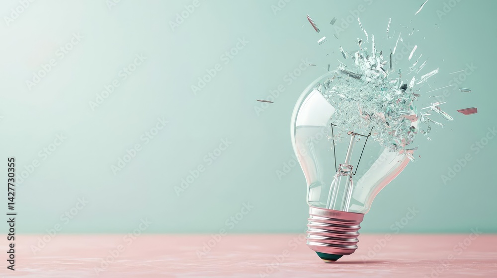 Poster explosion of lightbulb with creative invention impact concept. a shattered light bulb symbolizing in