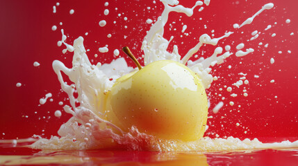 Yellow ink splashing apple