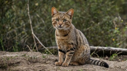 bengal cat sitting on the ground