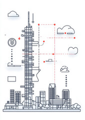 Obraz premium Modern skyscraper construction urban landscape digital illustration futuristic environment aerial perspective design concept