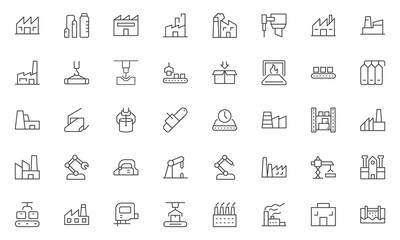 Factory and Machine Icon set. A Versatile Set for Industrial Design, Production Workflows, Machinery, Factory Management. Outline icon set