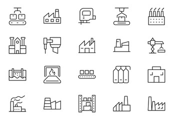 Factory and Machine Icon set. A Versatile Set for Industrial Design, Production Workflows, Machinery, Factory Management. Outline icon set