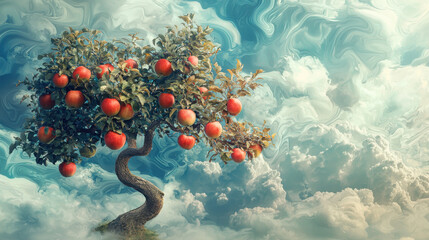 Surreal apple tree clouds