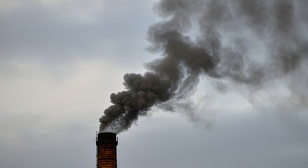 Dark Pollution Emanating From An Industrial Chimney Against Cloudy Sky