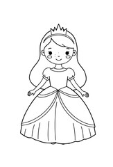 Fototapeta premium Beautiful Princess in a Gown Coloring Page Ideal for Girls Creative Activity and Fun
