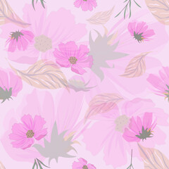Abstract pink floral pattern on pastel pink background-seamless vector design  