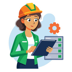 female engineer checks the program and discovers an error. Hand drawn style vector design illustrations vector