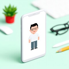 Virtual assistant AI on mobile screen in business workspace