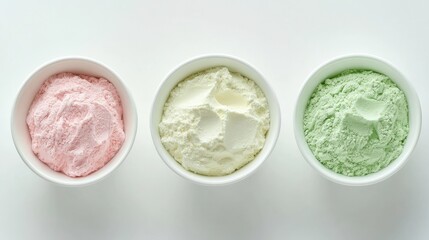 Colorful Baking Ingredients in Bowls on White Background