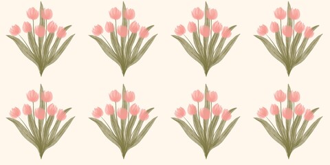 Fototapeta premium Seamless watercolour and unique floral pattern background for covers, notes, Soft backgrounds colour. Watercolour art work. Flower stalk. Tulip. 