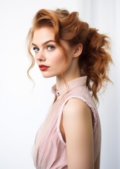 Fototapeta premium side view beautiful female model in white background