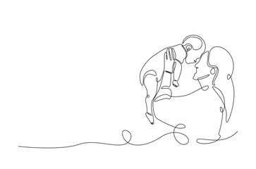 Happy mother and baby in continuous one line drawing. Single line art illustration of mother and child. Editable vector.