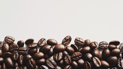 Fototapeta premium Roasted coffee beans arranged on a white background
