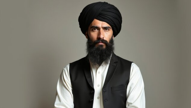 A handsome young man with a dark beard and a hood shows a serious expression