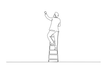Man climibing ladder continuous one line drawing. Single line art illustration of man climbing ladder. Editable vector.