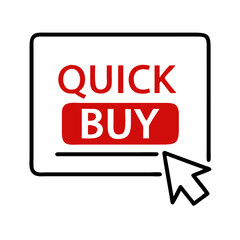 Obraz premium Quick buy button icon with red label and cursor in flat style