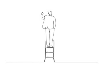 Man climibing ladder continuous one line drawing. Single line art illustration of man climbing ladder. Editable vector.