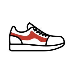 Red sports sneaker icon in minimal outline style