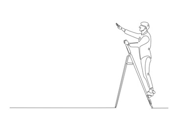 Man climibing ladder continuous one line drawing. Single line art illustration of man climbing ladder. Editable vector.