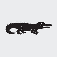 Naklejka premium Crocodile silhouette vector illustration. Vector of crocodile design on white background, Black icon crocodile alligator on white background.