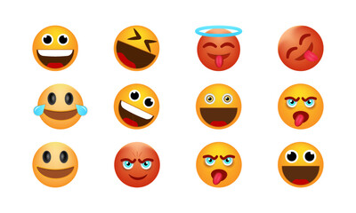 Set of emoticon smile icons. Emotional reactions to animated emojis. This vibrant set of expressive emojis brings a burst of personality and emotion to any digital content.