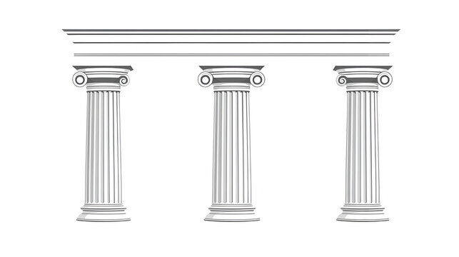 A set of three columns in the Greek design, white background, vector graphics, isolated on a cutout PNG white background