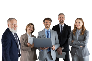 Group portrait of a professional business team looking confidently at camera on a transparent background
