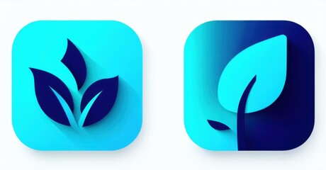 Smooth cyan and dark blue renewable energy investment app icon with sustainable portfolio management flat three dimensional glossy style round square shape modern app icon featurin